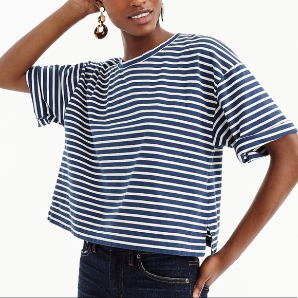 J. Crew Tops - J. Crew Striped Boxy Oversized Cropped Tee